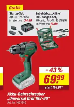 toom Baumarkt Akku-bohrschrauber „universal drill 18v-60“ Angebot