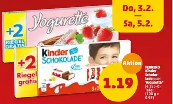 PENNY Ferrero Kinder Schokolade oder Yogurette 125g Angebot