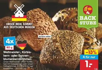 Netto Marken-Discount Weltmeister, Kürbiskern oder Sonnenblumenkernbrötchen 4 x 80 g Angebot