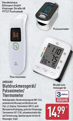 Aldi Nord AMBIANO Blutdruckmessgerät/ Pulsoximeter/ Thermometer Angebot