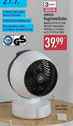 Aldi Nord AMBIANO Kugelventilator Angebot