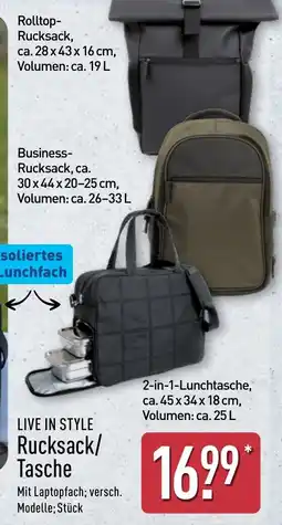 Aldi Nord LIVE IN STYLE Rucksack/Tasche Angebot