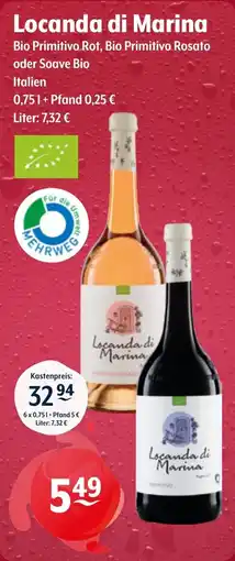 Getränke Hoffmann Locanda di Marina Bio Primitivo Rot, Bio Primitivo Rosato oder Soave Bio Angebot