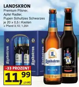 Lösch Depot LANDSKRON Premium Pilsner, Apfel Radler, Pupen Schultzes Schwarzes Angebot