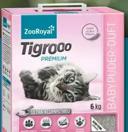 REWE Center ZooRoyal Tigrooo Katzenstreu mit Babypuderduft Angebot