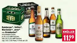Wasgau Radeberger*, Veltins*, Warsteiner*, Jever* oder Krombacher* Angebot