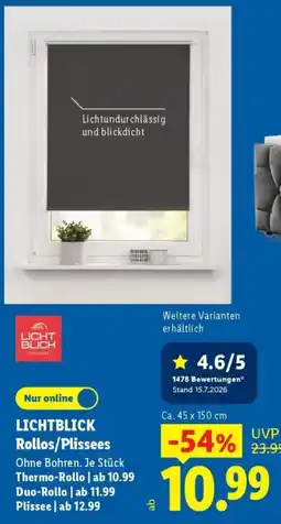 Lidl LICHTBLICK Rollo/Plissees Angebot