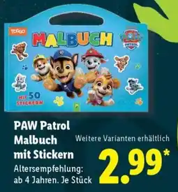 Lidl PAW Patrol Malbuch mit Stickern Angebot