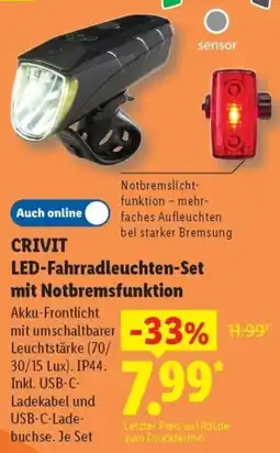 Lidl CRIVIT LED-Fahrradleuchten-Set mit Notbremsfunktion Angebot