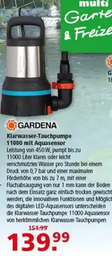 Multi Markt GARDENA Klarwasser-Tauchpumpe 11000 mit Aquasensor Angebot