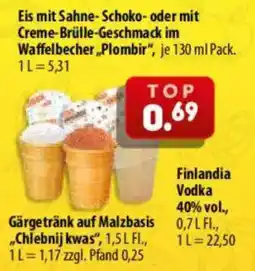 Mix Markt Eis mit Sahne- Schoko- oder mit Creme-Brûlée-Geschmack im Waffelbecher Angebot