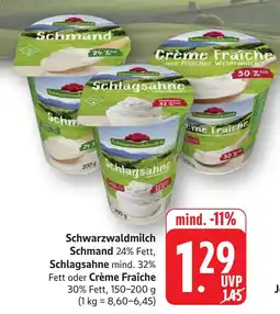 Schmidt's Märkte Schwarzwaldmilch Schmand oder Schlagsahne oder Crème Fraîche Angebot