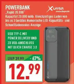 Marktkauf Xlayer powerbank „rapid 20.000“ Angebot