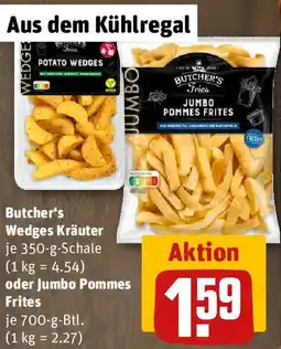 REWE Butcher's Wedges Kräuter oder Jumbo Pommes Frites Angebot