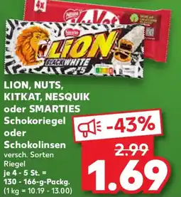 Kaufland LION, NUTS, KITKAT, NESQUIK oder SMARTIES Schokoriegel oder Schokolinsen Angebot
