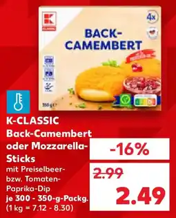 Kaufland K-CLASSIC Back-Camembert oder Mozzarella- Sticks Angebot