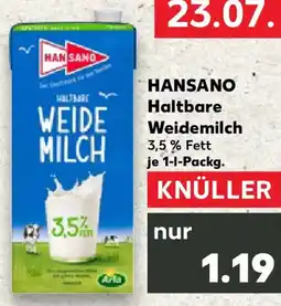 Kaufland HANSANO Haltbare Weidemilch Angebot