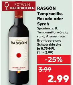 Kaufland RASGÓN Tempranillo, Rosado oder Syrah Angebot