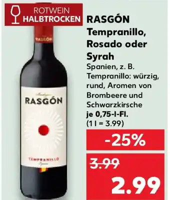 Kaufland RASGÓN Tempranillo, Rosado oder Syrah Angebot