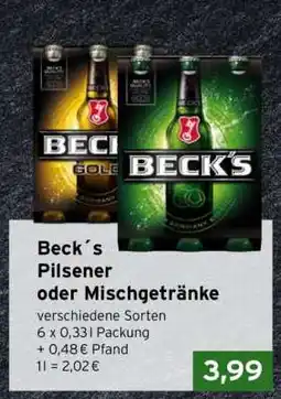 CAP Markt Beck´s Pilsener oder Mischgetränke Angebot
