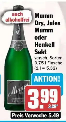 HIT Mumm Dry, Jules Mumm oder Henkell Sekt Angebot