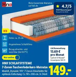 Lidl HN8 SCHLAFSYSTEME 7-Zonen Taschenfederkern-Matratze Angebot