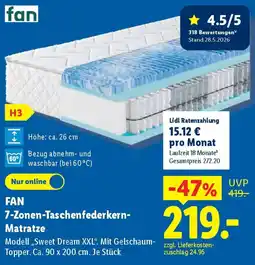 Lidl FAN 7-Zonen-Taschenfederkern Matratze Angebot