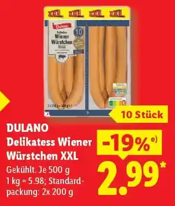 Lidl DULANO Delikatess Wiener Würstchen XXL Angebot