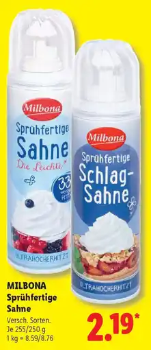 Lidl Milbona Sprühfertige Sahne Angebot