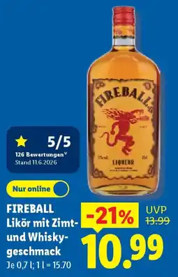 Lidl FIREBALL Likör mit Zimt und Whiskygeschmack Angebot