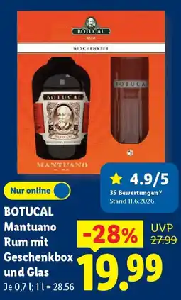 Lidl BOTUCAL Mantuano Rum mit Geschenkbox und Glas Angebot