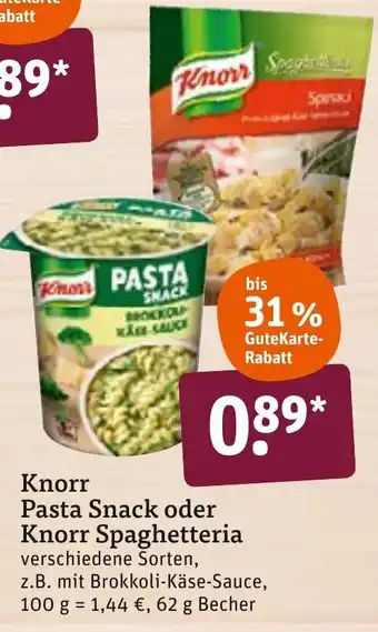 tegut Knorr Pasta Snack oder Knorr Spaghetteria 62g Becher Angebot