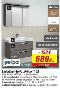toom Baumarkt Badmöbel-Serie „Primo“ pelipal Angebot