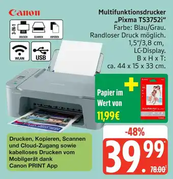Marktkauf Canon multifunktionsdrucker „pixma ts3752i“ Angebot