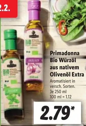 Lidl Primadonna Bio Würzöl aus nativem Olivenöl Extra 250ml Angebot