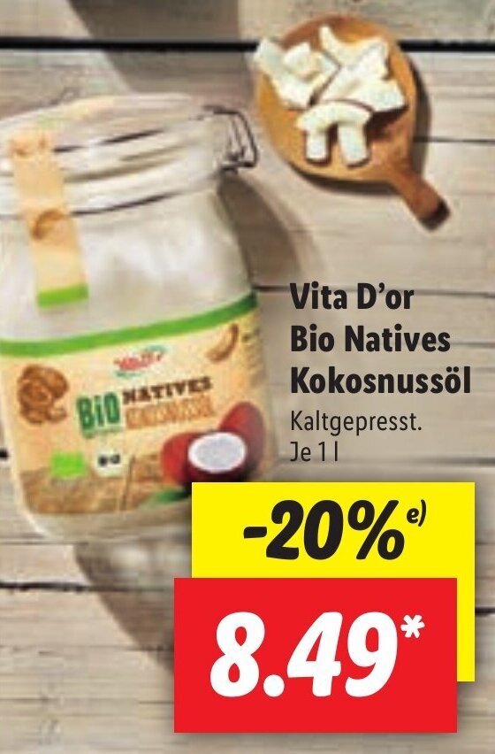 Vita D'or Bio Natives Kokosnussöl 1L Angebot bei Lidl
