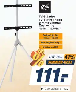 Expert Technomarkt ONE FOR ALL TV-Ständer TV-Stativ Tripod WM7462 Metal Cool white Angebot