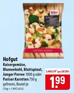 Famila Nord Ost Hofgut Kaiser gemüse, Blumenkohl, Blattspinat, Junger Porree oder Pariser Karotten Angebot