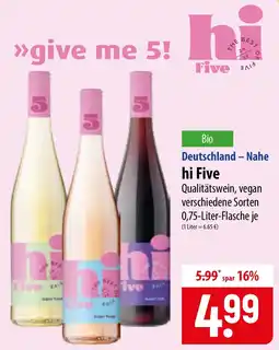 Famila Nord Ost hi Five Qualitätswein, vegan Angebot
