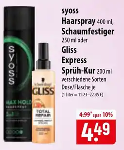 Famila Nord Ost syoss Haarspray Schaumfestiger oder Gliss Express Sprüh-Kur Angebot