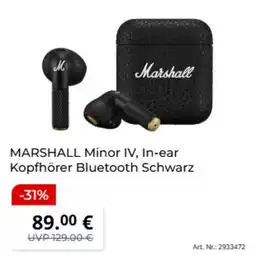 MediaMarkt MARSHALL Minor IV, In-ear Kopfhörer Bluetooth Schwarz Angebot