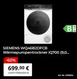 MediaMarkt SIEMENS WQ46B2DFCB Wärmepumpentrockner iQ700 Angebot