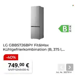 MediaMarkt LG GBBS726BPY Fit&Max Kühlgefrierkombination Angebot
