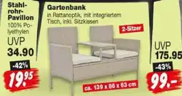Repo Markt Gartenbank in Rattanoptik, mit integriertem Tisch, inkl. Sitzkissen Angebot