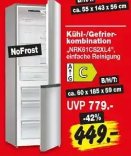 Repo Markt Kühl-/Gefrier-kombination "NRK61CS2XL4" Angebot