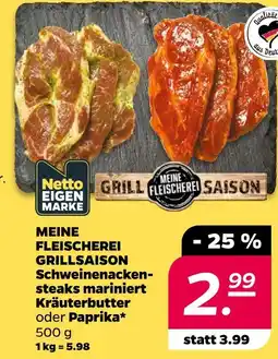 Netto Meine fleischerei schweinenackensteaks mariniert kräuterbutter oder paprika Angebot