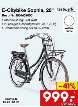Netto Marken-Discount E-Citybike Sophia, 28" tretwerk Angebot