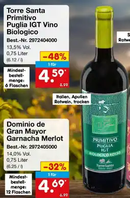 Netto Marken-Discount Torre Santa Primitivo Puglia IGT Vino Biologico Angebot