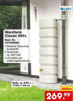 Netto Marken-Discount Wandtank Classic 650 L 4rain Angebot