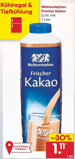 Netto Marken-Discount Weihenstephan Frischer Kakao 1 L Angebot